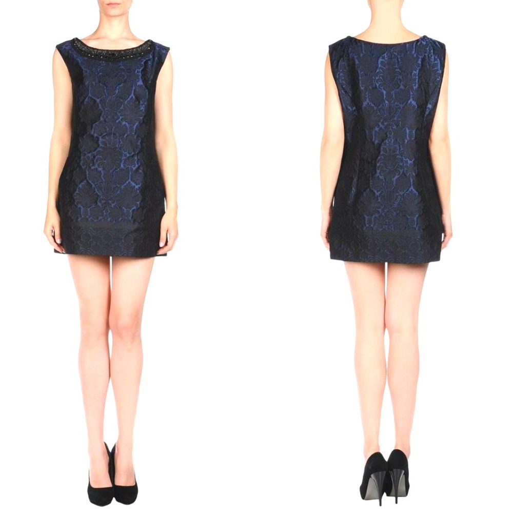 Alberta Ferretti Blue Jacquard Sequin Collar Dress 42/US 6 New with Tag $2500+